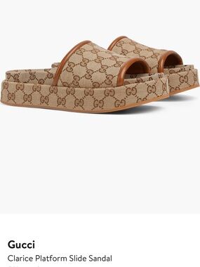 Gucci Clarice Monogram Platform Slide Sandal in Beige and Brown Size 37